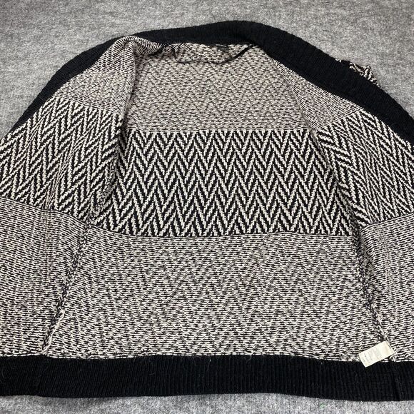 DKNY Sweater Women Large Alpaca Black White Cardigan Open Front Shawl Neck - Picture 4 of 10